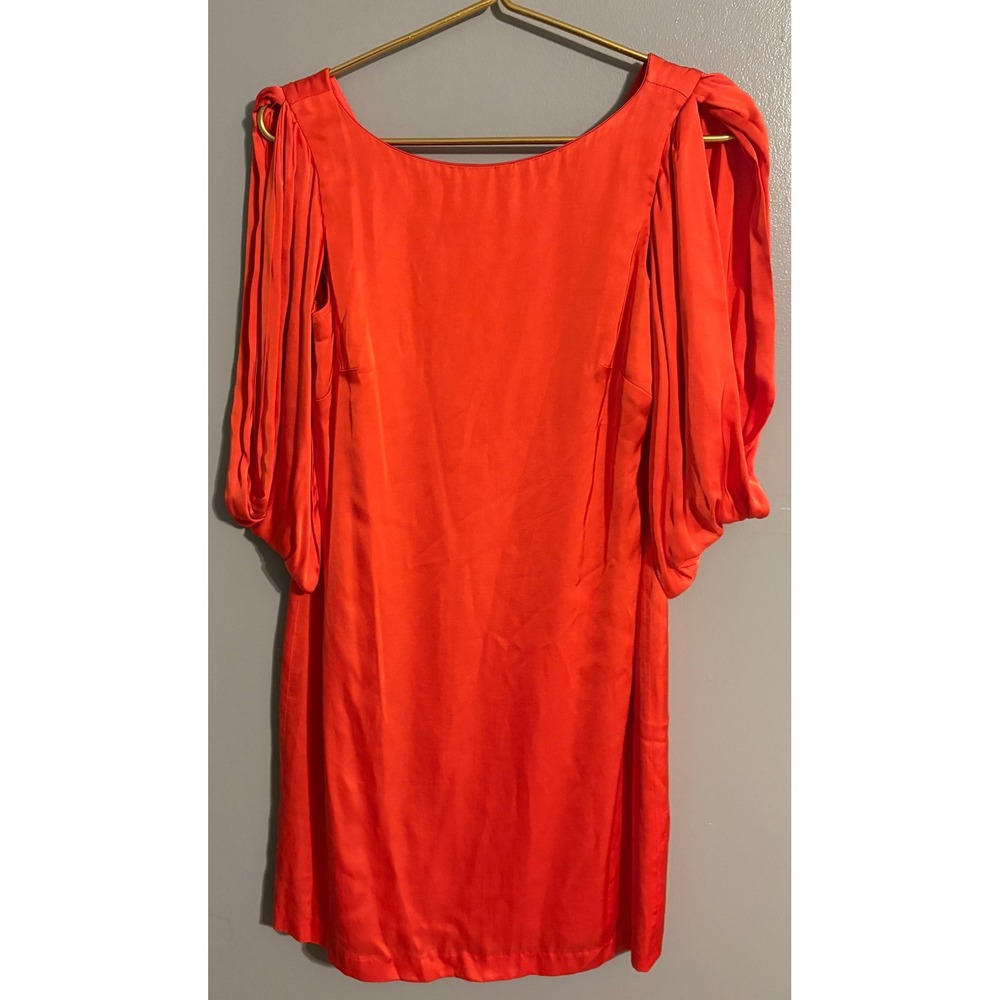 Antonio Melani Orange Pleated Puff Sleeve Shift Cocktail Dress Size 0